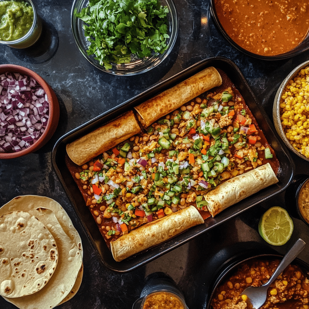 Assembling Vegan Enchiladas Step-by-Step Step-by-step vegan enchilada preparation