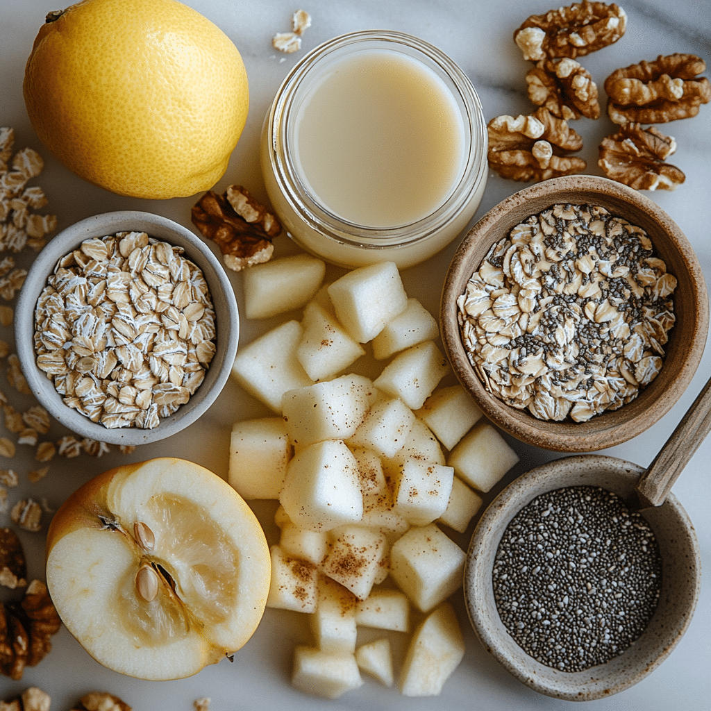 apple cinnamon overnight oats ingredients laid out on a table