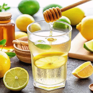 Close-up of Brazilian Mounjaro recipe with lemon, ACV, and honey