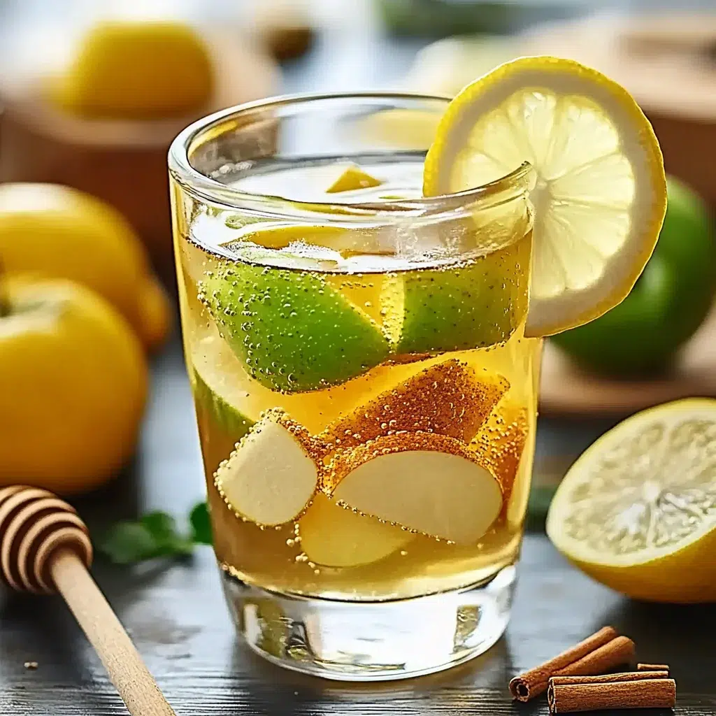 Natural mounjaro recipe with green apple, lemon, cinnamon, and apple cider vinegar in a glass