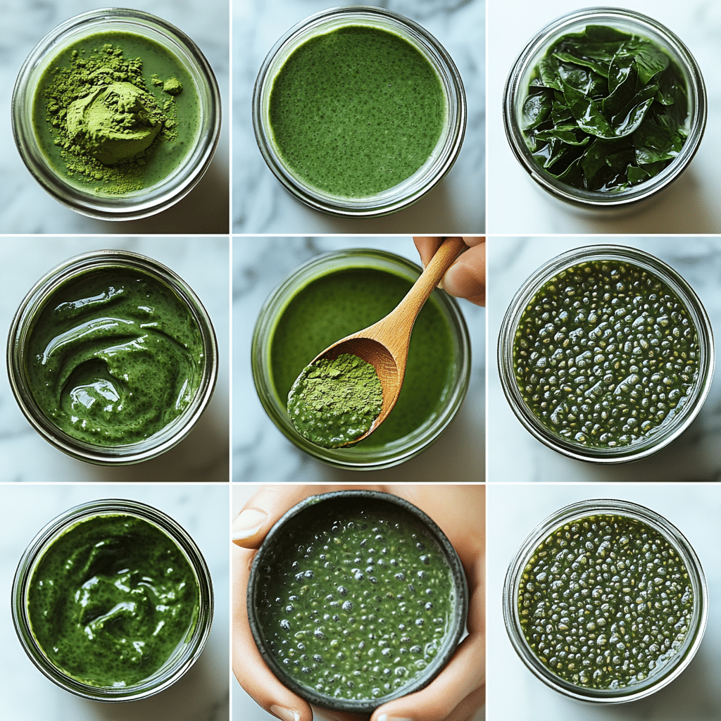 Step-by-step process of making matcha chia seed pudding