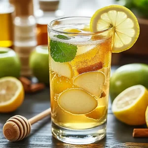 Close-up of natural mounjaro recipe drink with green apple and cinnamon