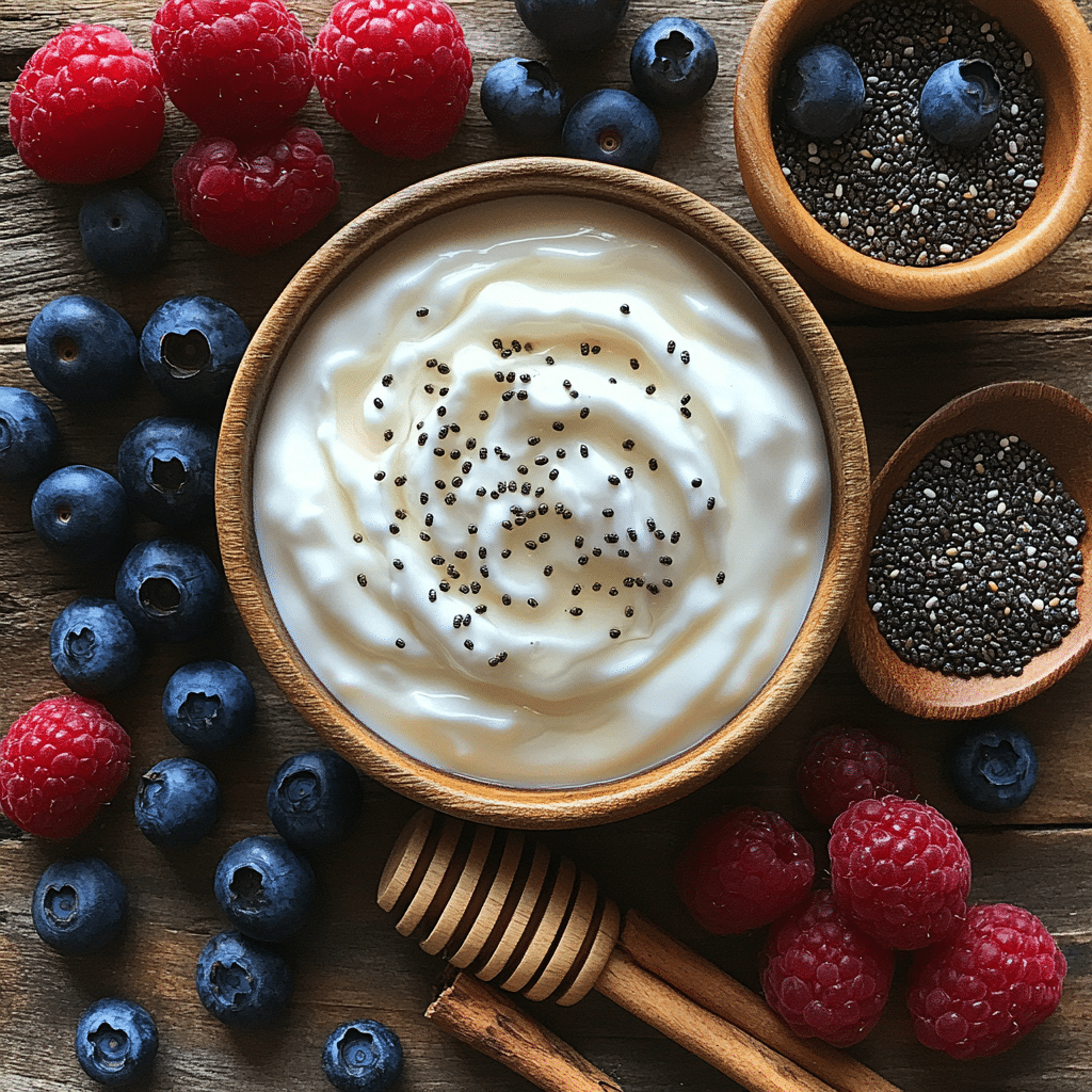 vanilla-greek-yogurt-ingredients-ingredients Ingredients for vanilla Greek yogurt with add-ins