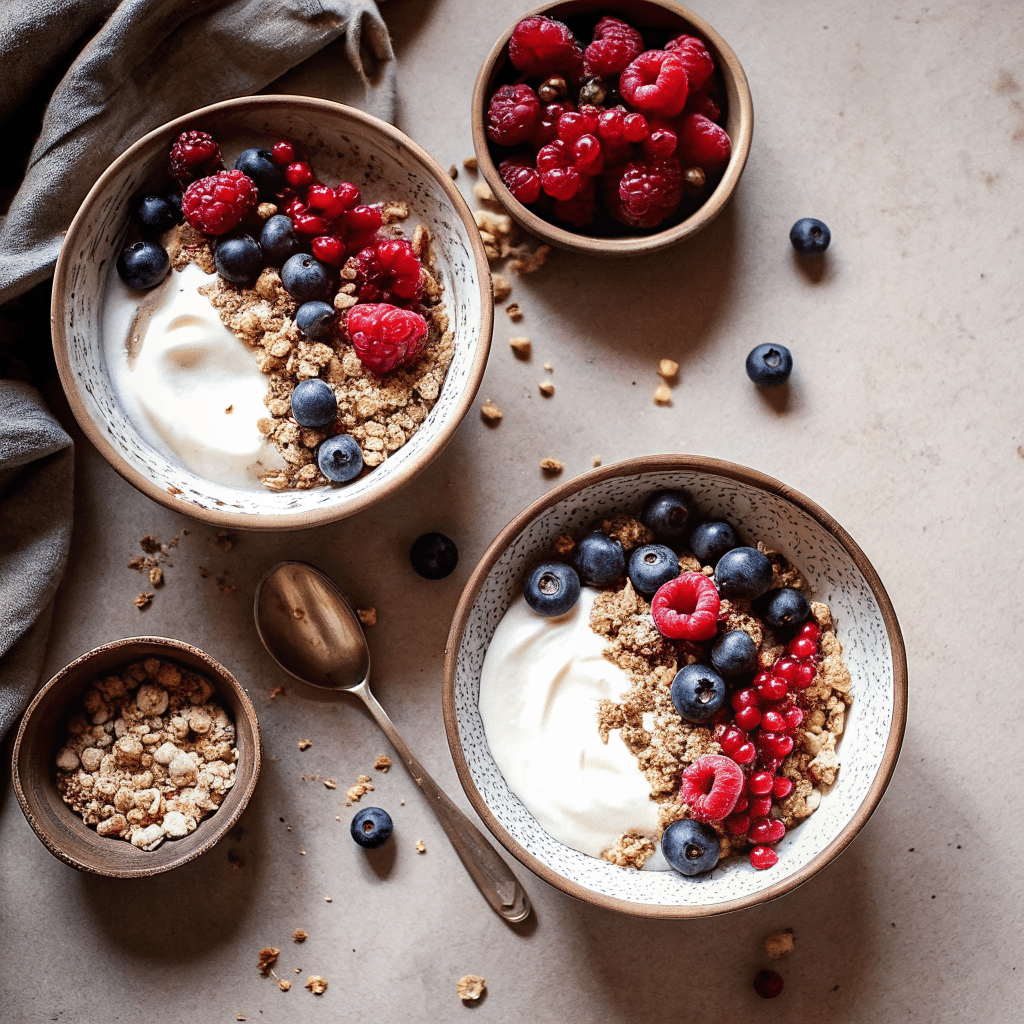 vanilla-greek-yogurt-variation Vanilla Greek yogurt breakfast bowl with toppings