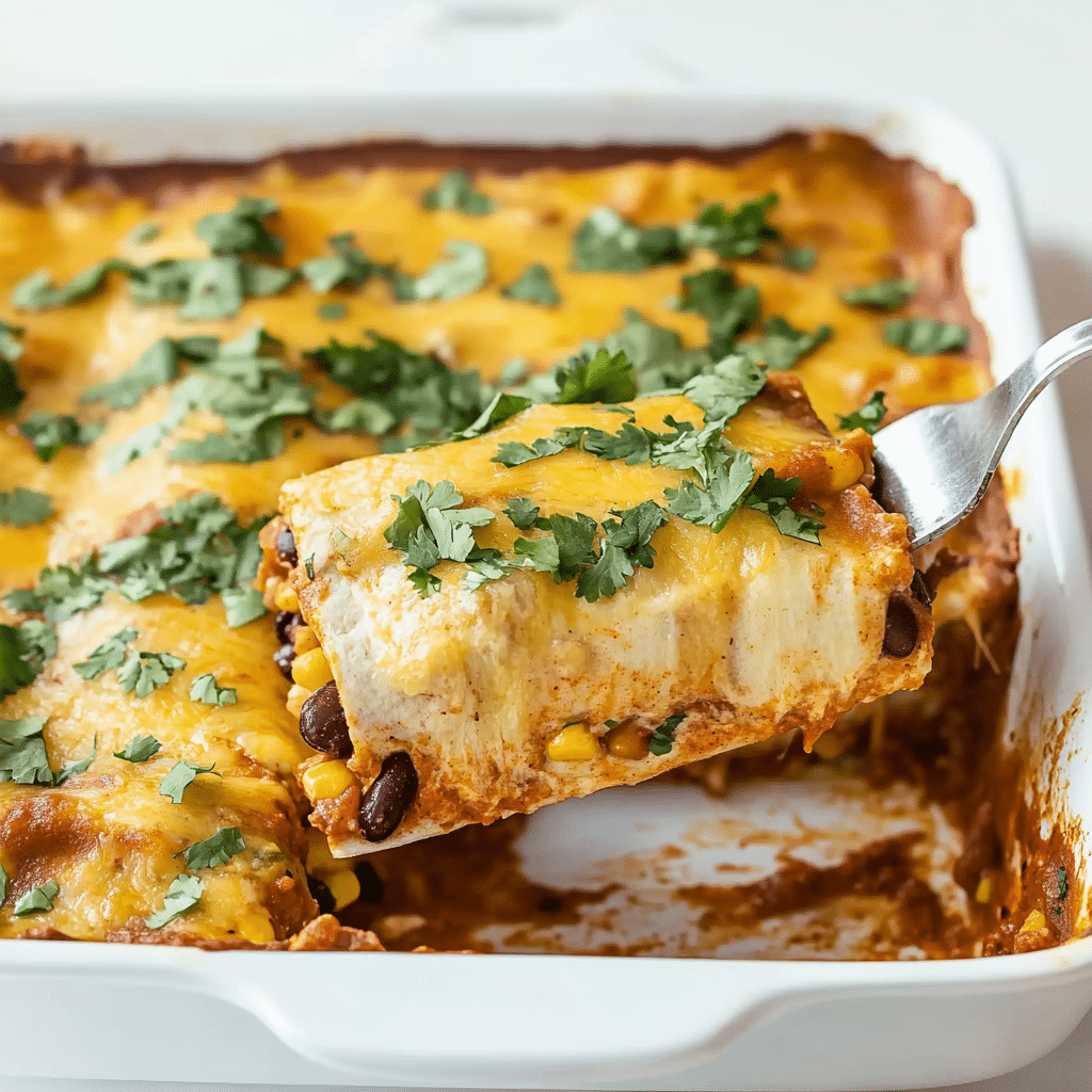 Vegan enchiladas with creamy sauce and cilantro topping