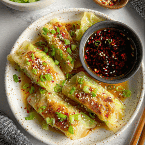 Close-up of comfort tofu and cabbage dumplings in miso broth
