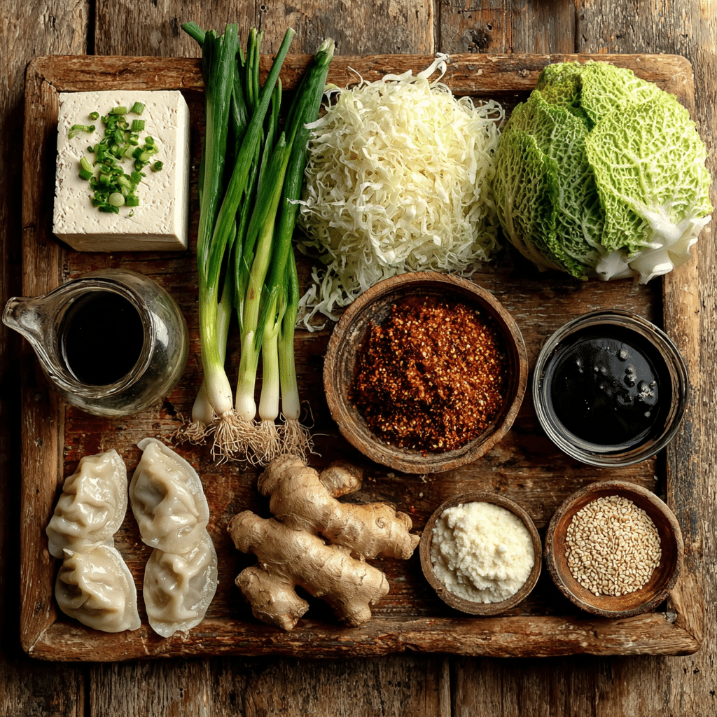 Preparing vegan dumplings and simmering miso broth