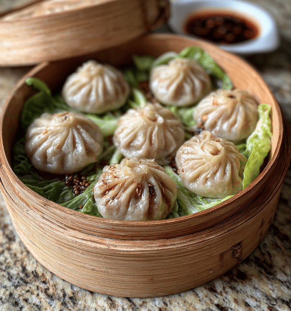 Close-Up of Vegan Soup Dumplings
