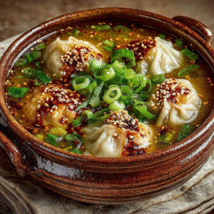 Vegan Soup Dumplings with Miso-Ginger in a cozy bowl