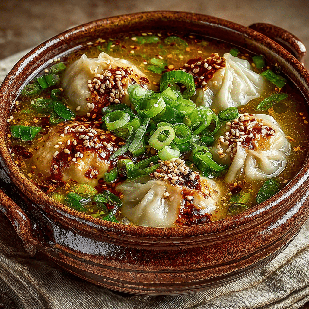 Vegan Soup Dumplings with Miso-Ginger in a cozy bowl
