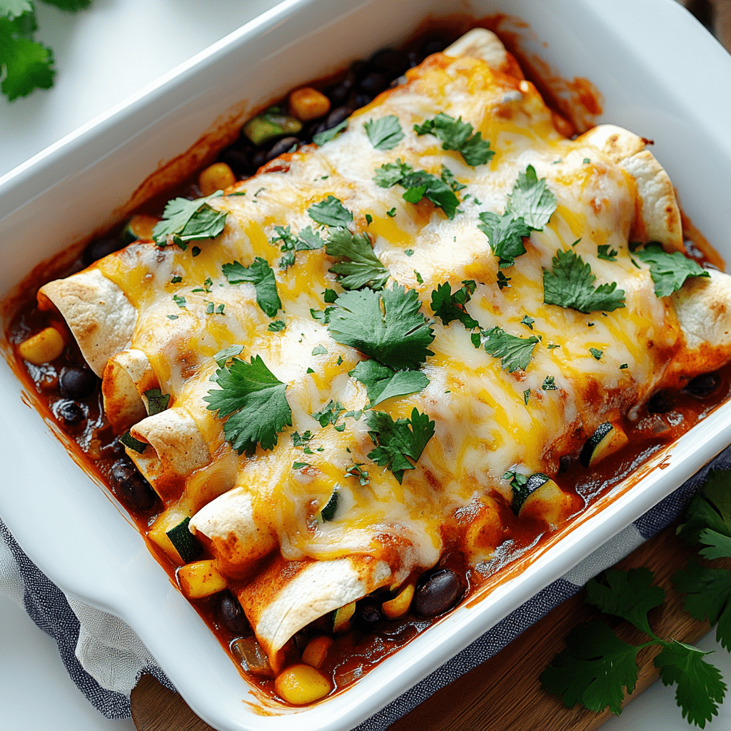 vegetarian-enchiladas-cheese-beans-veggies Cheesy vegetarian enchiladas with sautéed vegetables and smoky sauce