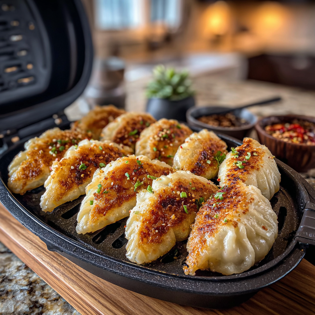 airfryer-reheating-dumplings Air fryer reheating frozen dumplings with oil