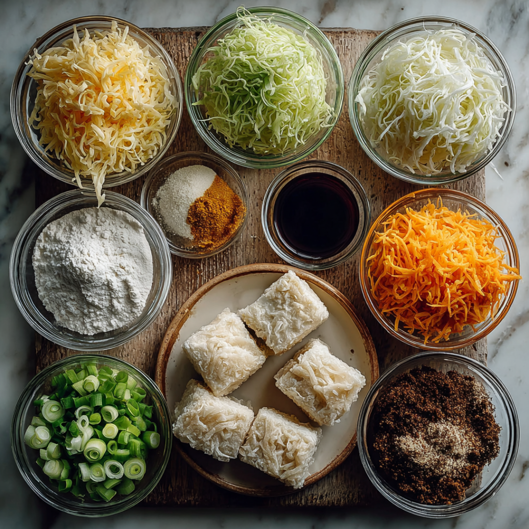 ingredients for double-batch vegan dumplings for freezer storage