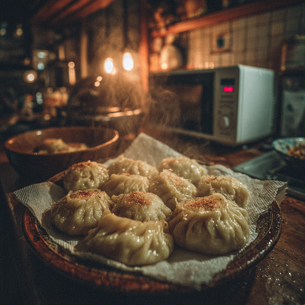microwave-reheating-dumplings Microwave frozen dumplings with wet paper towel